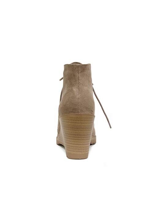 Soda Flecha - Mid Ankle High Stacked Wedges Heel Bootie w/Lace-up