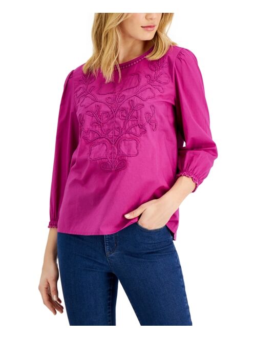 Charter Club Embroidered Cotton Top, Created for Macy's