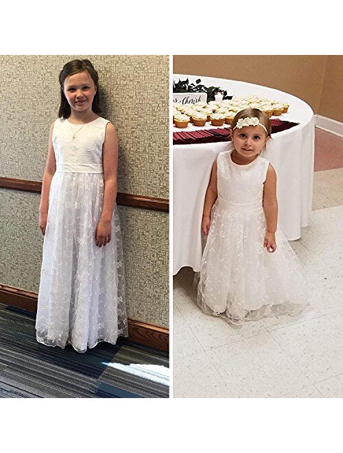 Abaowedding A line Wedding Pageant Lace Flower Girl Dress with Belt 2-12 Year Old