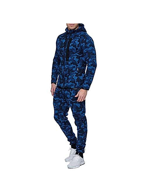 Stoota Men's Sweatsuits, 2 Piece Hoodies Tracksuit Sets, Casual Printed Comfy Camo Hooded Full Zip Jogging Suits for Men