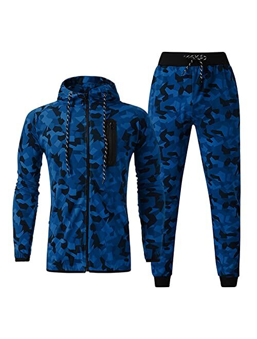 Stoota Men's Sweatsuits, 2 Piece Hoodies Tracksuit Sets, Casual Printed Comfy Camo Hooded Full Zip Jogging Suits for Men