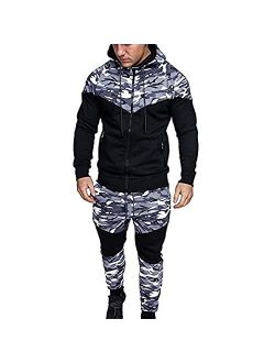 Mens Sweatsuits 2 Piece Hoodie Tracksuit Casual Comfy Camo Suits for Men Full Zip Elastic Waistband Athletic Sweat Suit