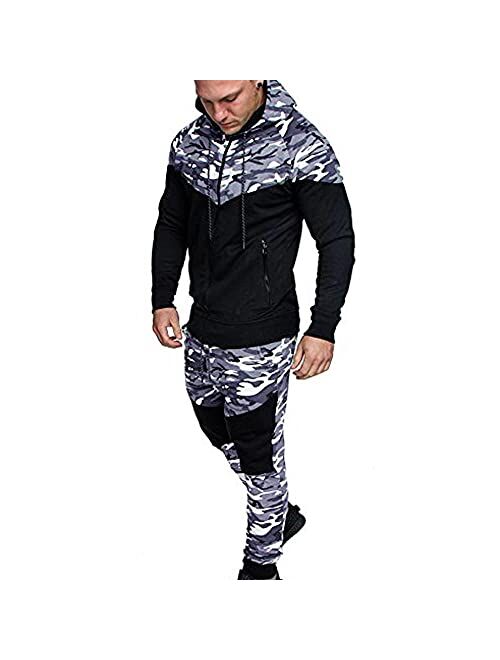 Mens Sweatsuits 2 Piece Hoodie Tracksuit Casual Comfy Camo Suits for Men Full Zip Elastic Waistband Athletic Sweat Suit