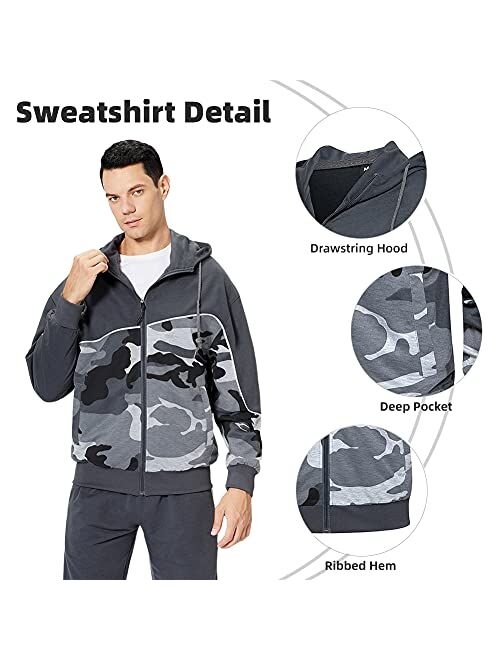LBL Mens Sweat Suit 2 Piece Hoodie Tracksuit Sets Casual Comfy Camo Jogging Sports Suits