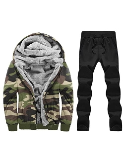 BEUU Camo Tracksuits for Mens, Winter Camouflage Fleece Hooded Jackets Sweatpants 2 Piece Outfits Set Sports Sweatsuits