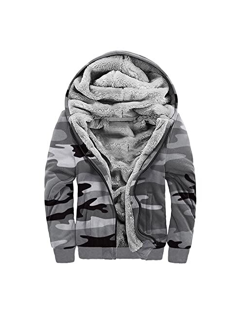 BEUU Camo Tracksuits for Mens, Winter Camouflage Fleece Hooded Jackets Sweatpants 2 Piece Outfits Set Sports Sweatsuits