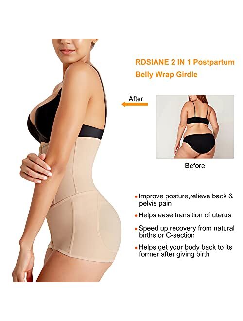 RDSIANE 2 in 1 Postpartum Belly Wrap Girdle C-section Recovery Belly Belt Pelvis Belt Waist Trainer Tummy Control for Women
