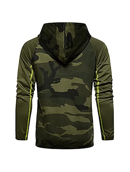 BIONIO Mens Sweatsuits 2 Piece Hoodie, Camouflage Sportswear Suit Fleece Casual Color Block Zipper Hoodies Jogging Suits