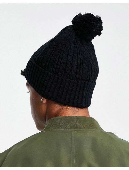 Asos Design bobble beanie in black cable knit
