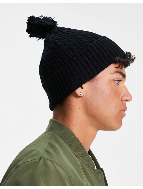 Asos Design bobble beanie in black cable knit