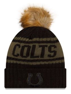 Women's Black Indianapolis Colts 2021 Salute To Service Cuffed Knit Pom Hat