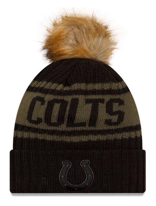 New Era Women's Black Indianapolis Colts 2021 Salute To Service Cuffed Knit Pom Hat