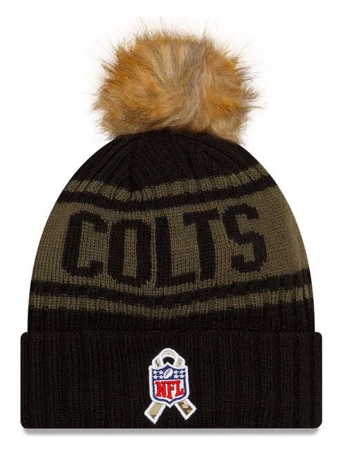 New Era Women's Black Indianapolis Colts 2021 Salute To Service Cuffed Knit Pom Hat