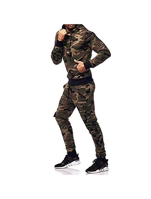 FORUU Men's Tracksuit,Casual Fashion Comfy Print Full Zip Sweatshirt Hooded Top Pants Sets Sports Suit Activewear