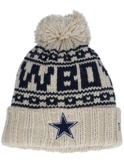 Big Girls Cream Dallas Cowboys 2021 NFL Sideline Pom Cuffed Knit Hat