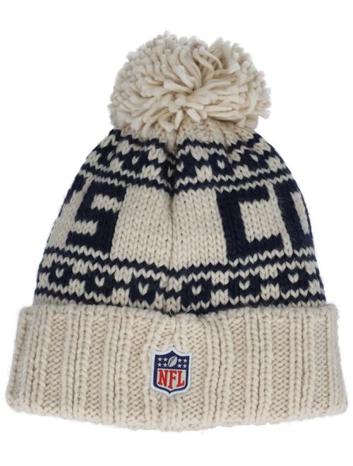 New Era Big Girls Cream Dallas Cowboys 2021 NFL Sideline Pom Cuffed Knit Hat