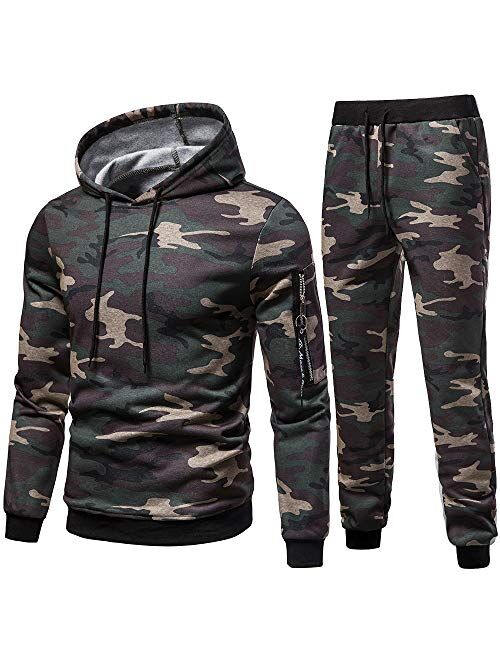 Buy Mens Tracksuits Camo Casual Fashion Sweatsuits Hoodie Sports Suit ...