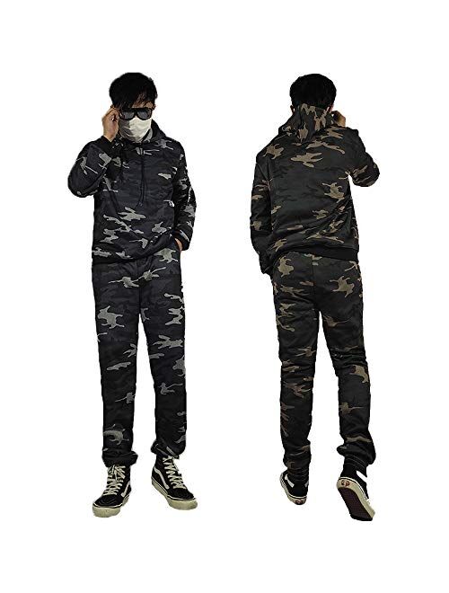 Mens Tracksuits Camo Casual Fashion Sweatsuits Hoodie Sports Suit Athletic Comfy Sets Jogging 2 Piece Running Clothing