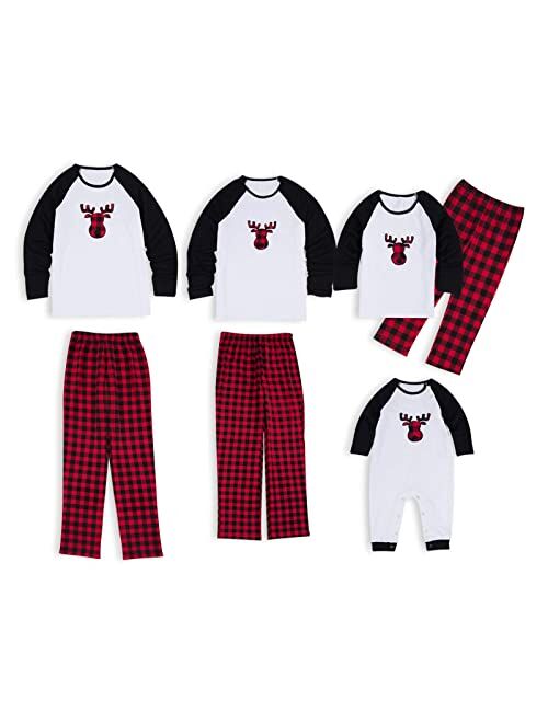 lIFFEI Matching Family Pajamas Sets Christmas PJ's with Pattern Printed Tee and Plaid Bottom Loungewear