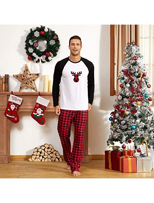 lIFFEI Matching Family Pajamas Sets Christmas PJ's with Pattern Printed Tee and Plaid Bottom Loungewear
