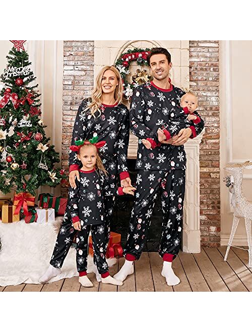 PopReal Christmas Pajamas for Family, Matching Family Christmas PJs Sets Blue Elk Tree Printed Top Sleepwear