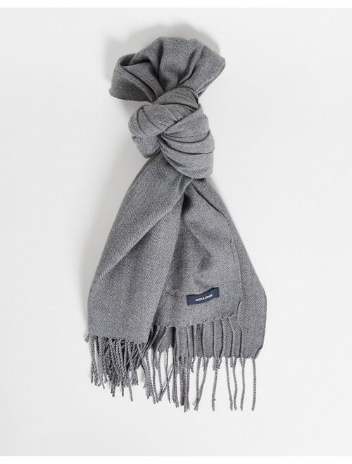 Jack & Jones woven fringed scarf in gray