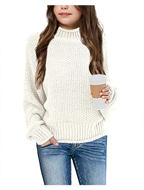 Imily Bela Girls Turtleneck Sweaters Kids Batwing Sleeve Knit Clothes Chunky Pullover Jumper
