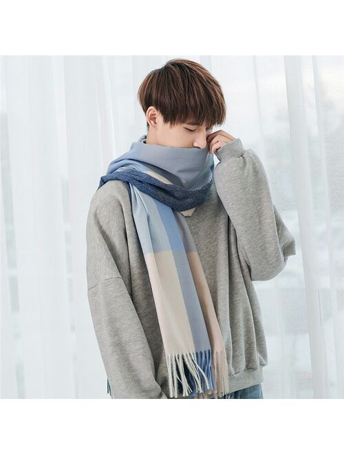 2021 New Imitation Cashmere Scarf Warm Autumn and Winter Tassel Plaid Bristle Scarf Men's Wind and Cold Protection Neck Scarf