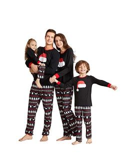 Yaffi Matching Family Pajamas Sets Christmas PJ's with Santa Hat Tee and Festival Style Pants Loungewear