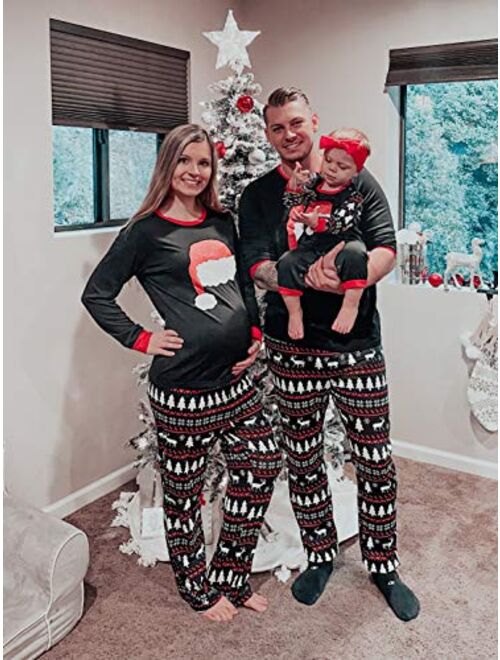 Yaffi Matching Family Pajamas Sets Christmas PJ's with Santa Hat Tee and Festival Style Pants Loungewear