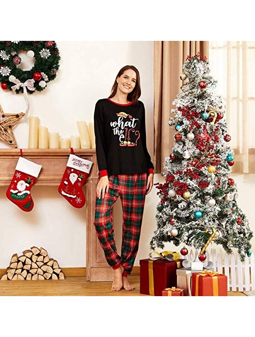 IFFEI Matching Family Christmas Pajamas Sets ELF Tee and Striped Bottom PJ's