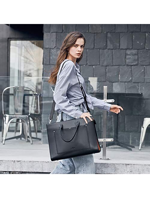 CLUCI Briefcase for Women Stylish Genuine Leather 15.6 Inch Laptop Large Pocket Work Ladies Shoulder Bag
