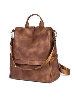 Womens Backpack Purse Fashion Leather Ladies Travel Medium Designer Convertible Satchel Handbags Shoulder BagsTwo-tone Brown