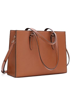 Laptop Bag for Women Leather Briefcase 15.6 inch Computer Tote Bag Large for Work Waterproof Shoulder Handbag