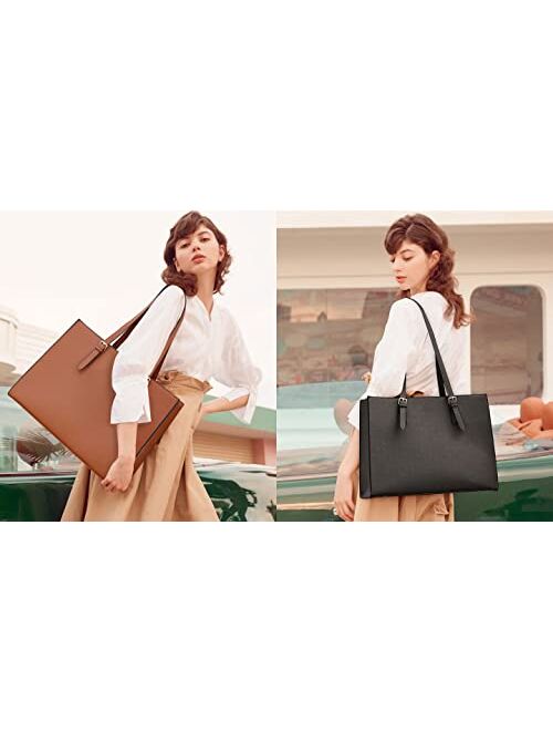 CLUCI Laptop Bag for Women Leather Briefcase 15.6 inch Computer Tote Bag Large for Work Waterproof Shoulder Handbag