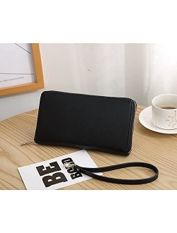 Wallet Women Large Capacity Leather Designer Zipper Around Card Ladies Phone Clutch Wristlet Billfolds Black