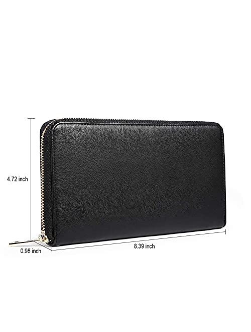 CLUCI Wallet Women Large Capacity Leather Designer Zipper Around Card Ladies Phone Clutch Wristlet Billfolds Black