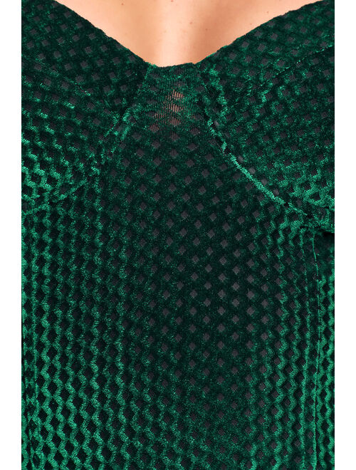 Lulus Flirty Feelings Emerald Green Velvet Bustier Bodysuit