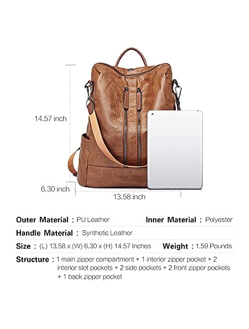 CLUCI Backpack Purse for Women Leather Fashion Travel Casual Detachable Ladies Covertible Shoulder Bag