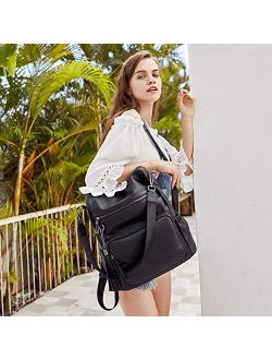Backpack Purse for Women Designer Fashion Leather Ladies Laptop Bag Large Convertible Shoulder Bookbag Handbags Black