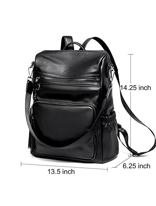 CLUCI Backpack Purse for Women Designer Fashion Leather Ladies Laptop Bag Large Convertible Shoulder Bookbag Handbags Black