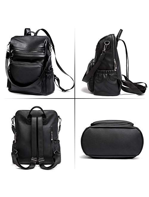CLUCI Backpack Purse for Women Designer Fashion Leather Ladies Laptop Bag Large Convertible Shoulder Bookbag Handbags Black