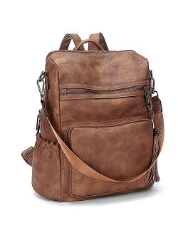 Backpack Purse for Women Large Vegan Leather Shoulder Bag Convertible Ladies Handbags with Tassel