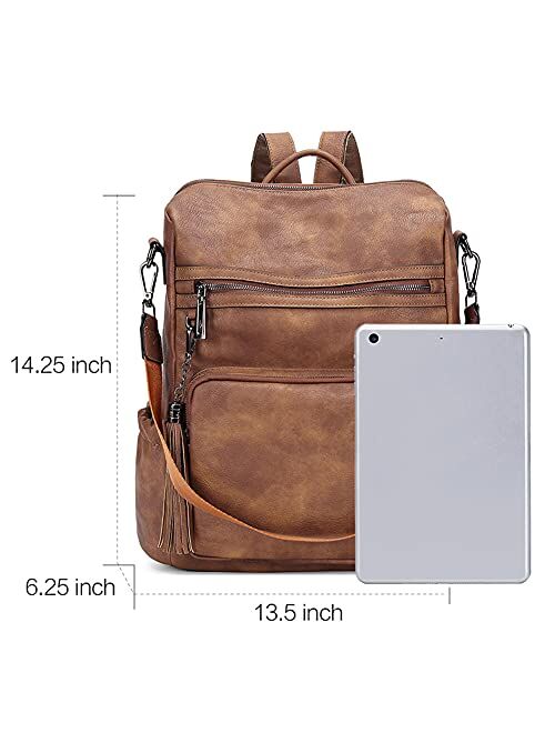 CLUCI Backpack Purse for Women Large Vegan Leather Shoulder Bag Convertible Ladies Handbags with Tassel