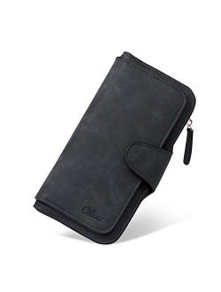 Women Wallet Fashion Soft Leather Designer Zip magnetic Multi Card Holder Organizer Travel Ladies Clutch Billfolds Beige With Brown