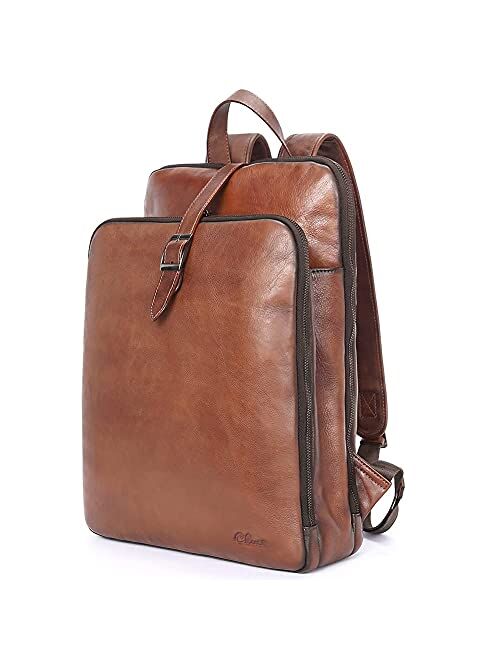 CLUCI Womens Backpack Purse Vegetable Tanned Full Grain Leather 15.6 Inch Laptop Travel Business Vintage Large Shoulder bag