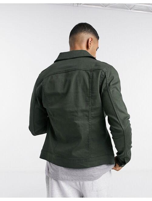 River Island muscle fit denim jacket in dark green