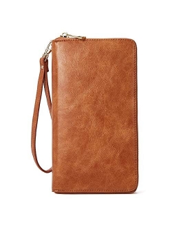 Women Wallet Large Leather Designer Zip Around Card Holder Checkbook Organizer Purse Travel Clutch Wristlet