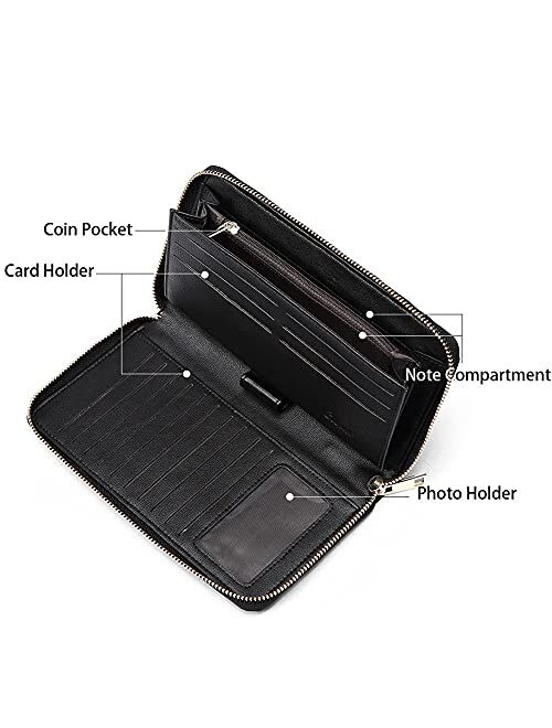 CLUCI Women Wallet Large Leather Designer Zip Around Card Holder Checkbook Organizer Purse Travel Clutch Wristlet