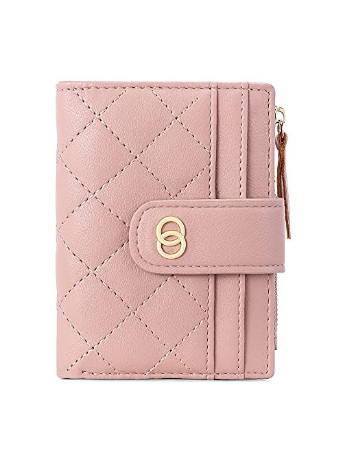 CLUCI Soft Leather Small Wallets for Women Bifold Ladies Organizer Credit Card Holders with Coin Pocket Clutch Pink